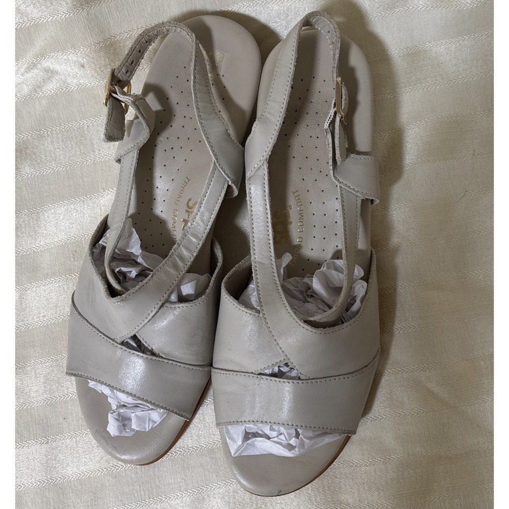 SAS Caress Wedge Sandals Women's 6 M‎ Cross Strap Bone Beige Tripad Comfort